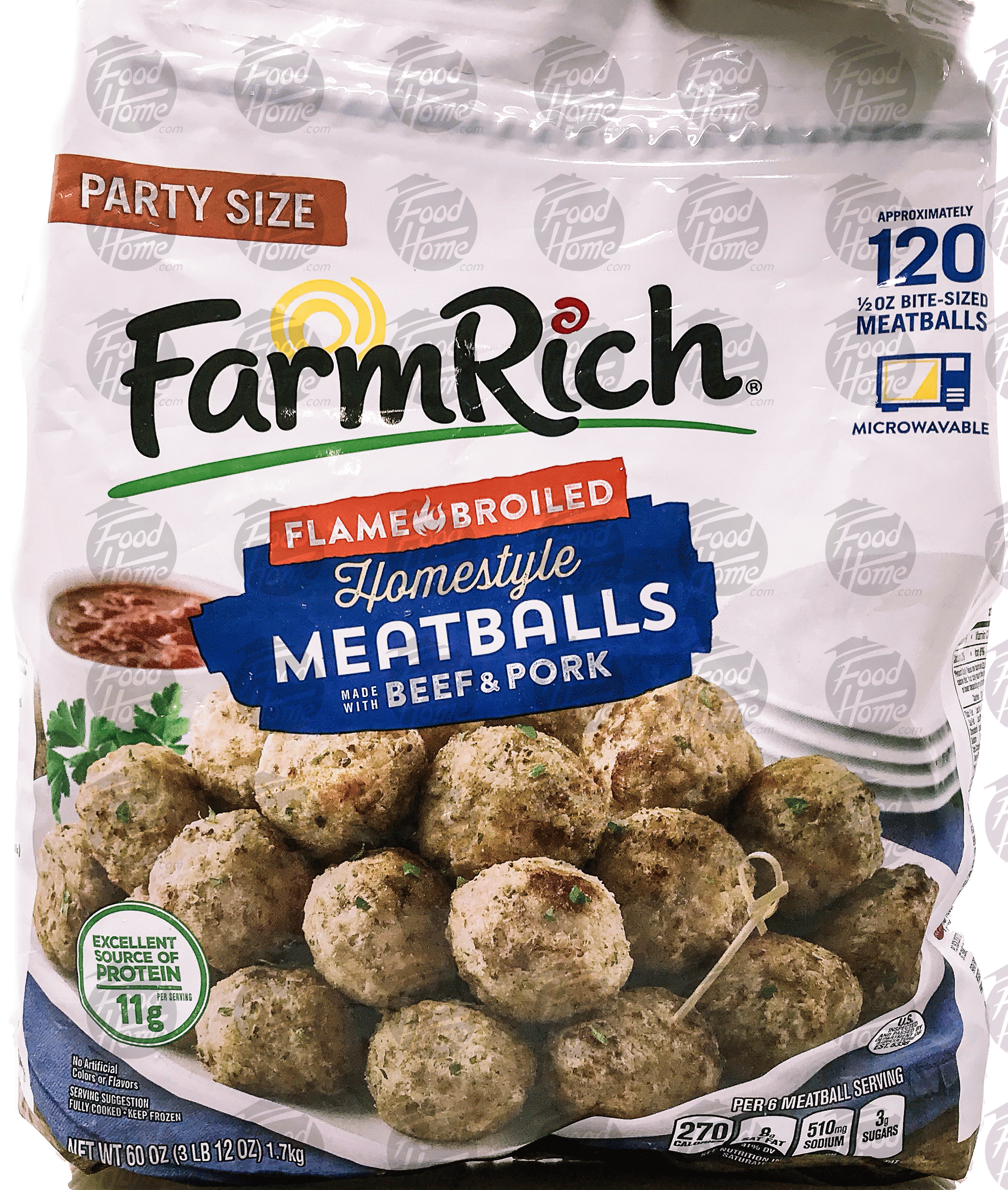 Farm Rich Party Size flame broiled, homestyle meatballs made with beef & pork, frozen bag Full-Size Picture